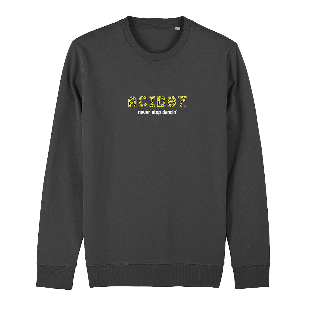 Acid87 Never Stop Dancin Large White Smile Logo Unisex Sweatshirt