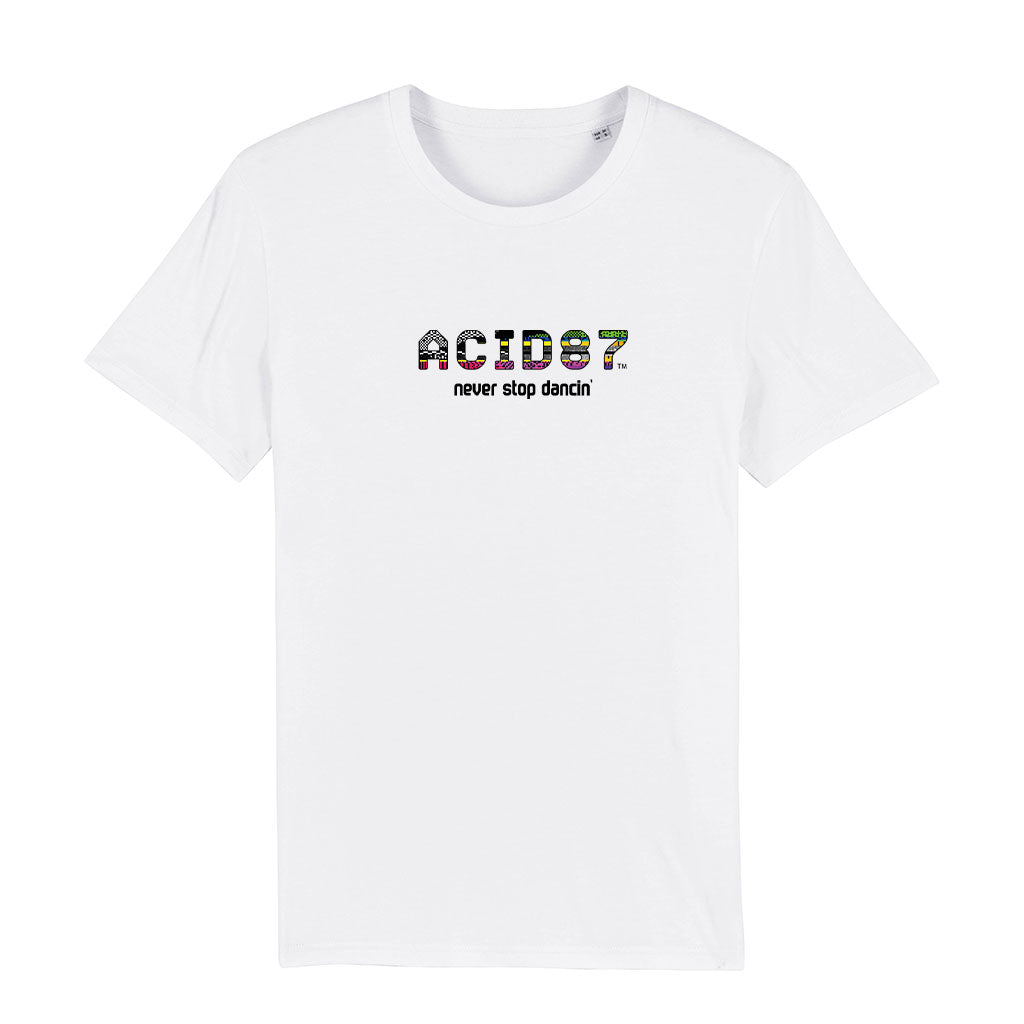 Acid87 Never Stop Dancin Large Glitch Logo Unisex Organic T-Shirt