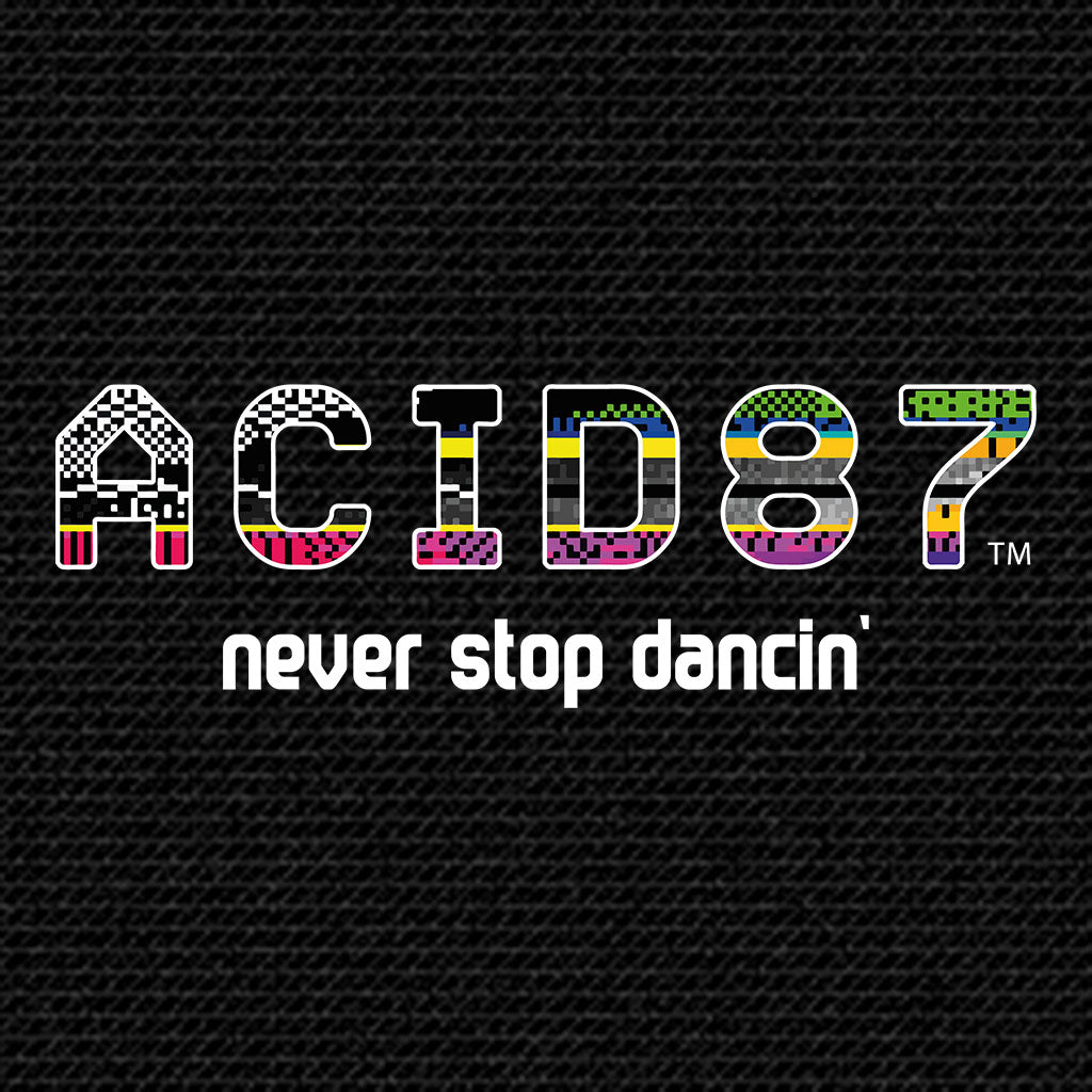 Acid87 Never Stop Dancin Large White Glitch Logo Unisex Hooded Sweatshirt