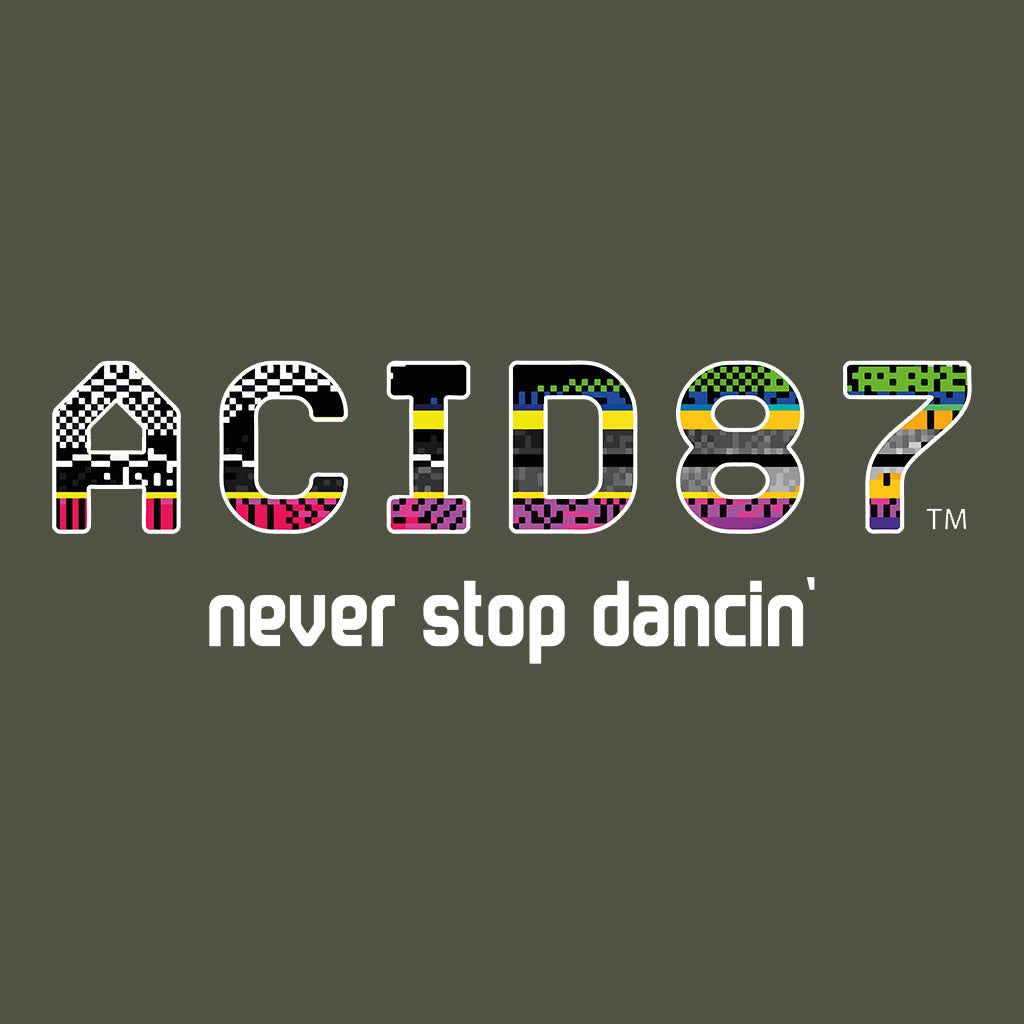 Acid87 Never Stop Dancin Large White Glitch Logo Unisex Organic T-Shirt