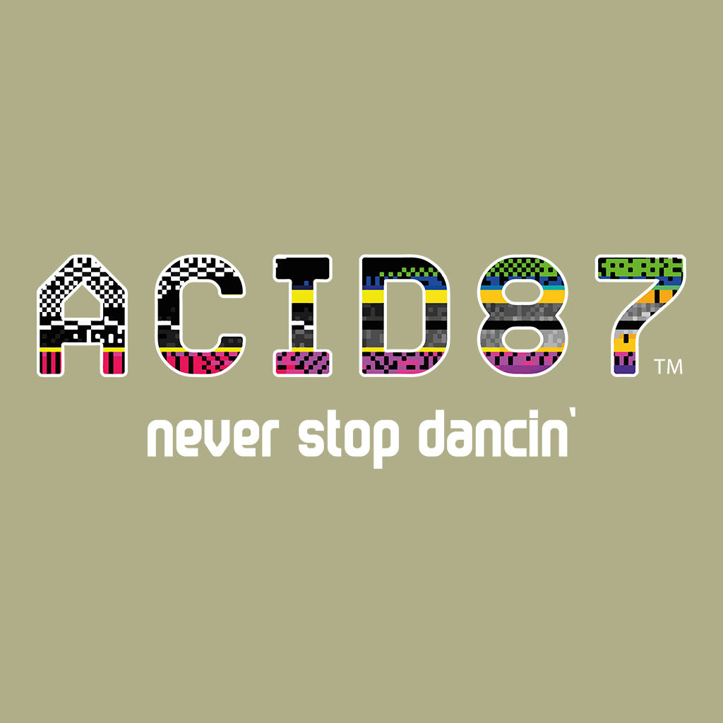 Acid87 Never Stop Dancin Large White Glitch Logo Unisex Organic T-Shirt