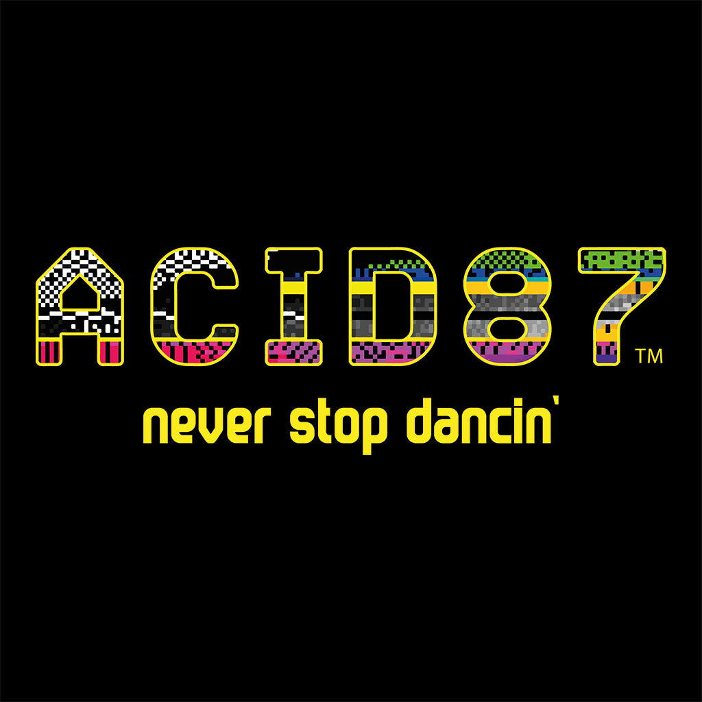 Acid87 Never Stop Dancin Yellow Glitch Logo Unisex Organic T-Shirt
