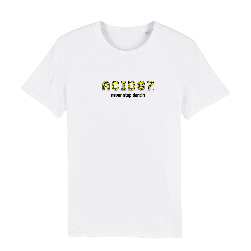 Acid87 Never Stop Dancin Large Black Smile Logo Unisex T-Shirt