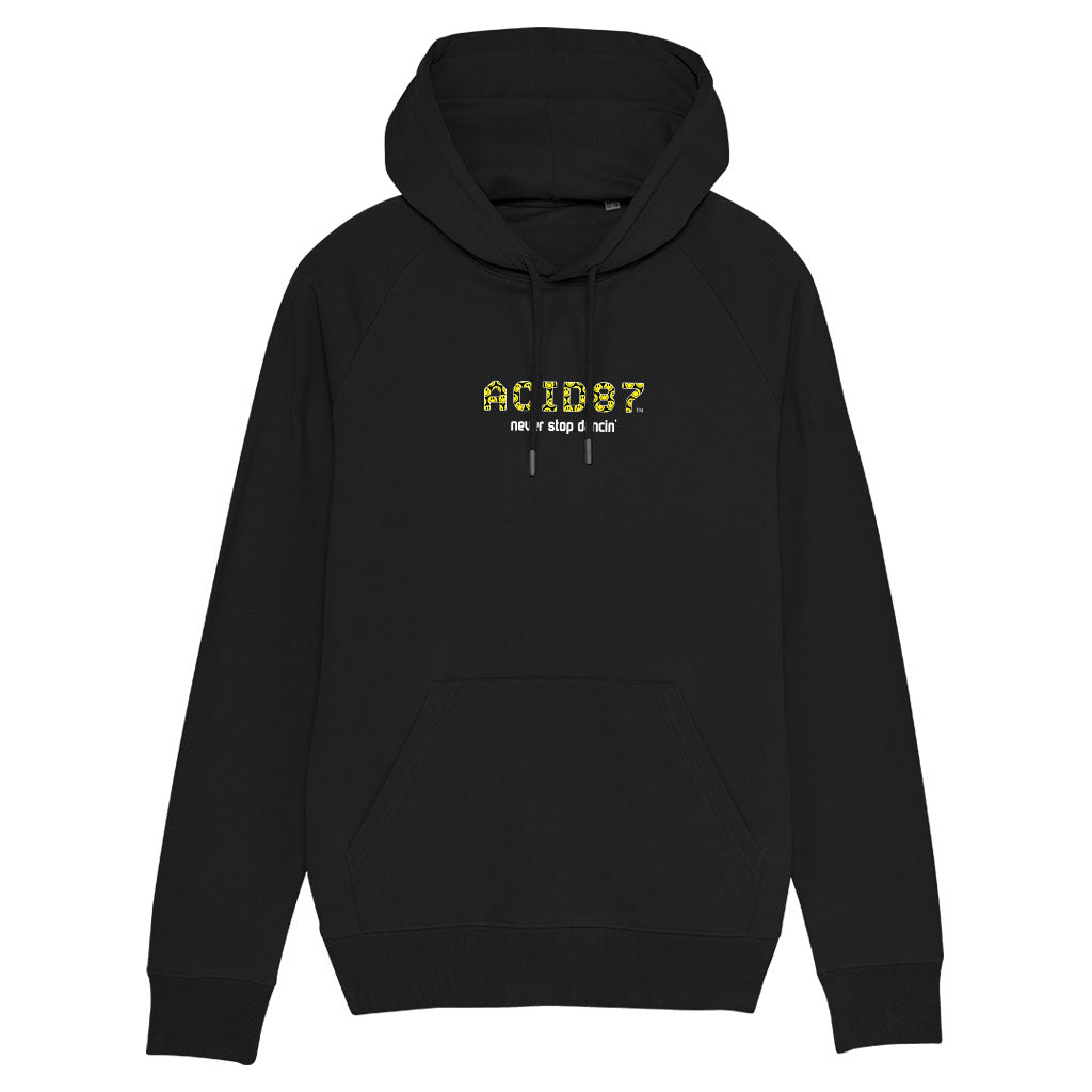 Acid87 Never Stop Dancin Large White Smile Logo Unisex Hooded